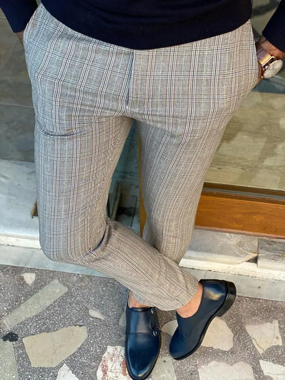 Empire Gray Slim Fit Plaid Pants - Versatile Elegance for Every Occasion - BRABION