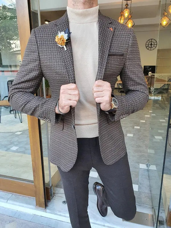 Eros Brown Slim Fit Blazer: A Versatile Tailored Jacket for Any Occasion - BRABION