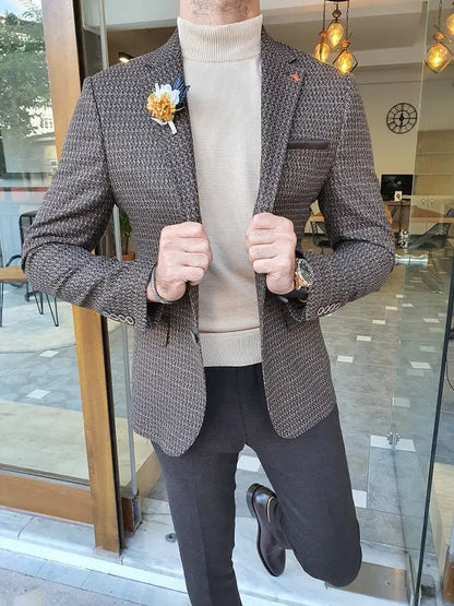 Eros Brown Slim Fit Blazer: A Versatile Tailored Jacket for Any Occasion - BRABION