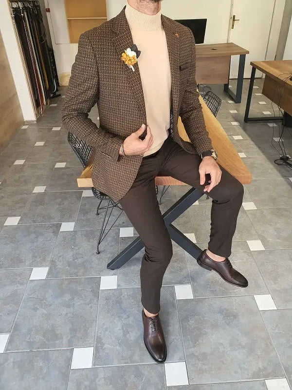 Eros Brown Slim Fit Blazer: A Versatile Tailored Jacket for Any Occasion - BRABION