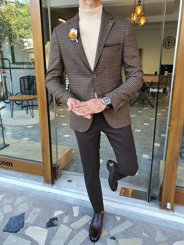 Eros Brown Slim Fit Blazer: A Versatile Tailored Jacket for Any Occasion - BRABION