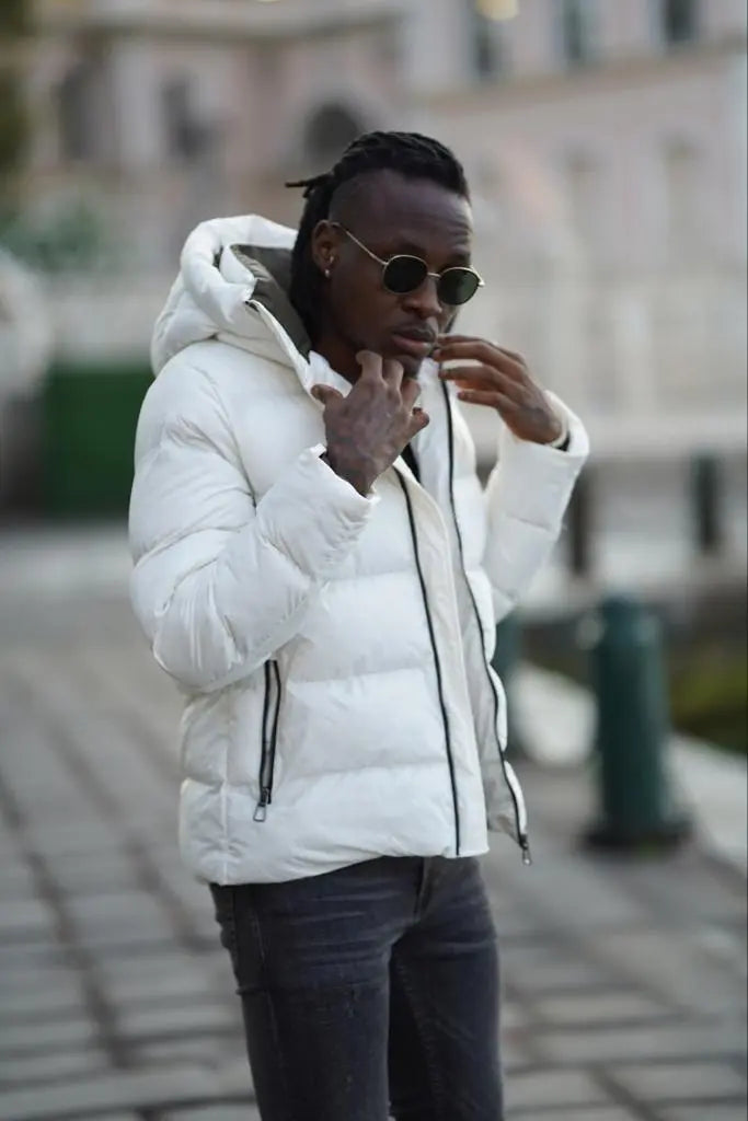 Enid White Hooded Puffer Jacket - BRABION