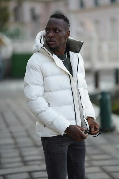 Enid White Hooded Puffer Jacket - BRABION