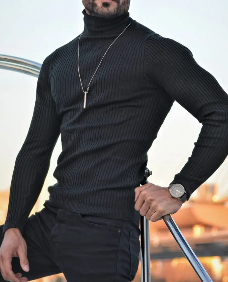 Napasta Black Slim Fit Turtleneck Wool Sweater - BRABION