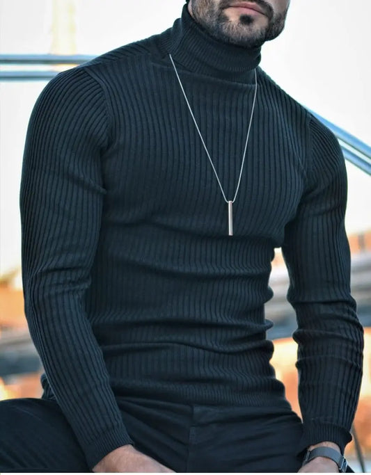 Napasta Black Slim Fit Turtleneck Wool Sweater - BRABION