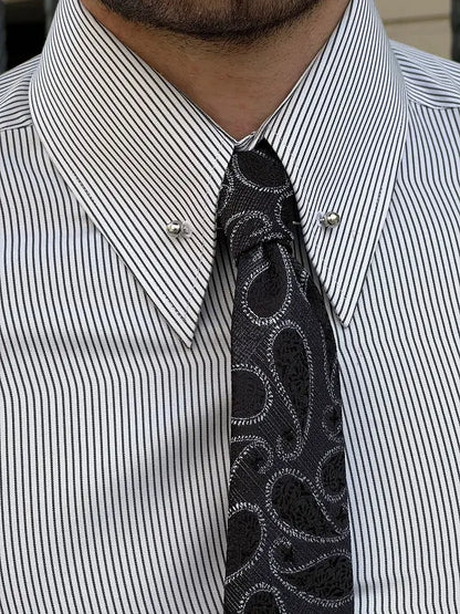 Brabion Berton Black Slim Fit Long Sleeve Pinstripe Dress Shirt - BRABION