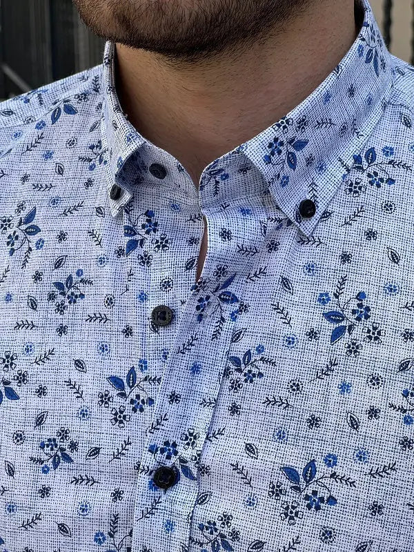 Brabion Tampa Blue Slim Fit Long Sleeve Floral Shirt - BRABION