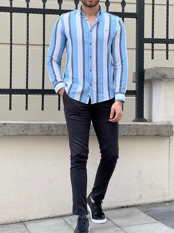 Brabion Tampa Blue Slim Fit Striped Casual Shirt - BRABION
