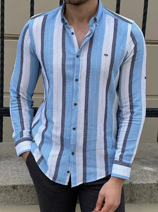 Brabion Tampa Blue Slim Fit Striped Casual Shirt - BRABION