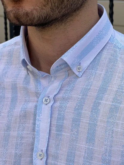 Brabion Tampa White Blue Slim Fit Striped Cotton Shirt - BRABION