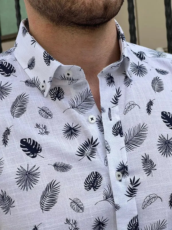 Brabion Tampa White Slim Fit Tropical Cotton Shirt - BRABION