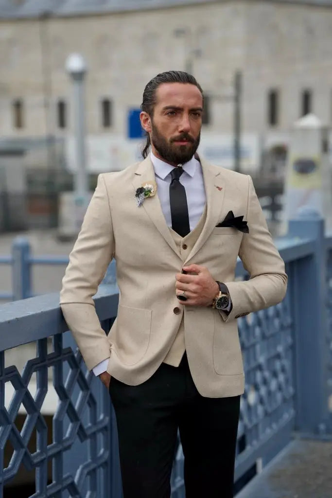 Henderson Beige Slim Fit Blazer - Elevate Your Wardrobe - BRABION