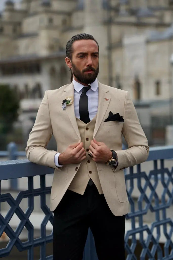 Henderson Beige Slim Fit Blazer - Elevate Your Wardrobe - BRABION