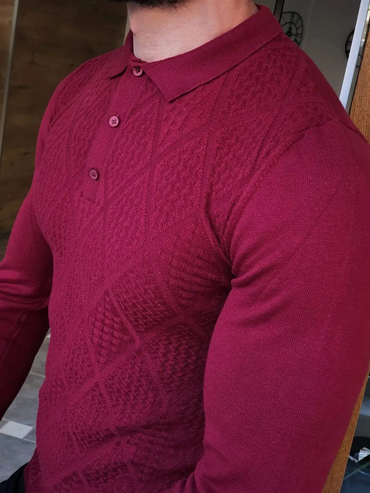 Elko Claret Red Slim Fit Collar Sweater - BRABION