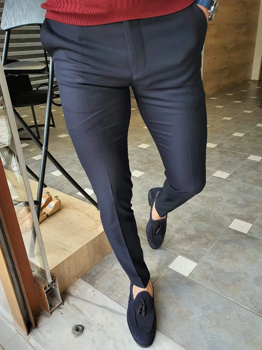 Paruri Navy Blue Slim Fit Pants: Versatile Elegance - BRABION