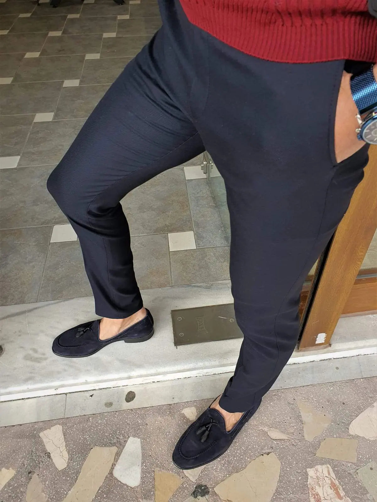 Paruri Navy Blue Slim Fit Pants: Versatile Elegance - BRABION