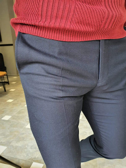 Paruri Navy Blue Slim Fit Pants: Versatile Elegance - BRABION