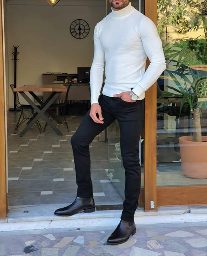 Elko White Slim Fit Mock Turtleneck Sweater - BRABION