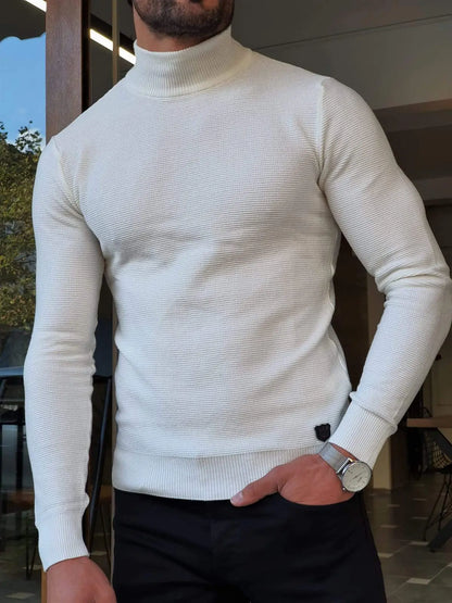 Elko White Slim Fit Mock Turtleneck Sweater - BRABION