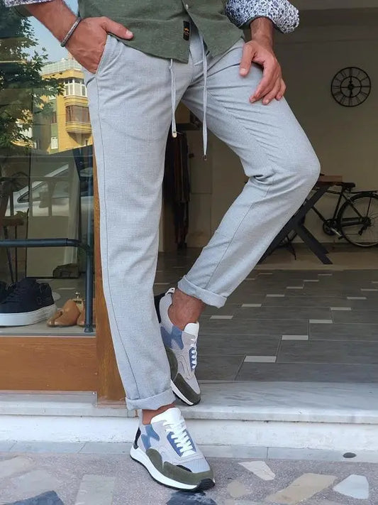 Bastoni Gray Slim Fit Linen Pants – Versatile Comfort for Every Occasion - BRABION