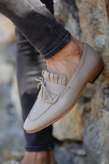 Lawson Beige Kilt Loafers - Elegant Leather Footwear - BRABION