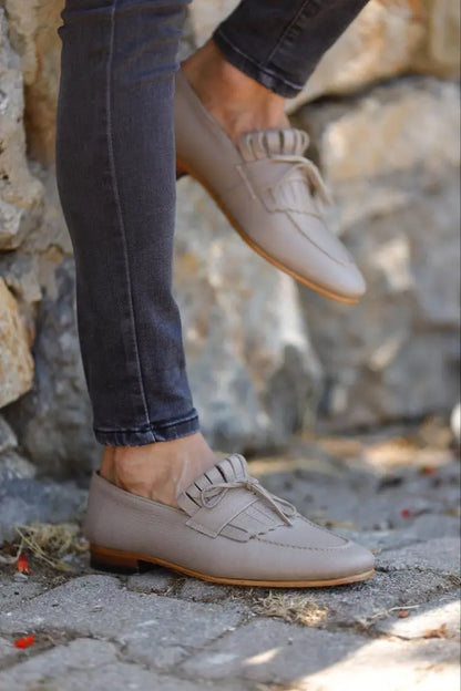 Lawson Beige Kilt Loafers - Elegant Leather Footwear - BRABION