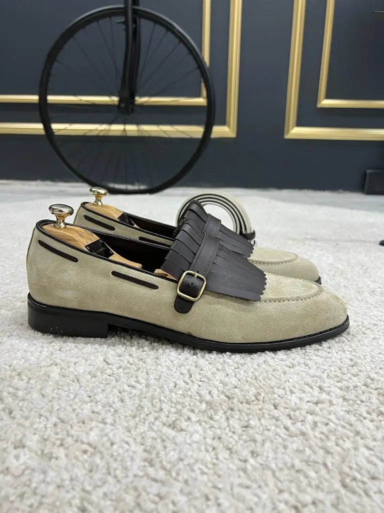 Lawson Beige Suede Kilt Loafers - BRABION