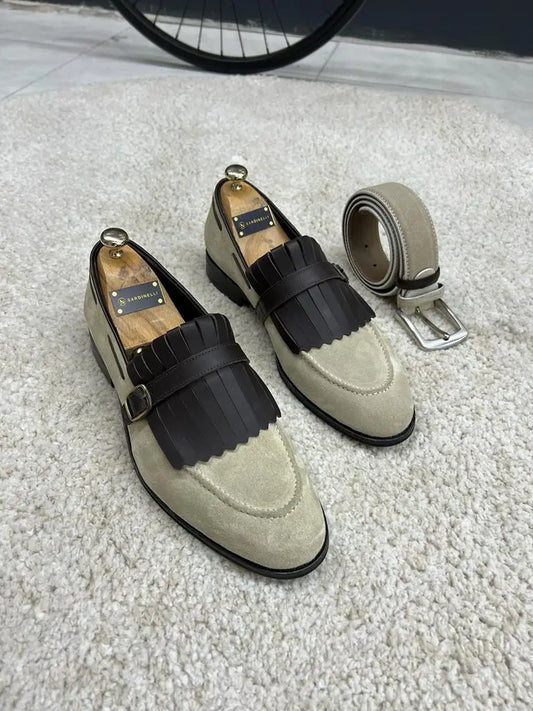Lawson Beige Suede Kilt Loafers - BRABION