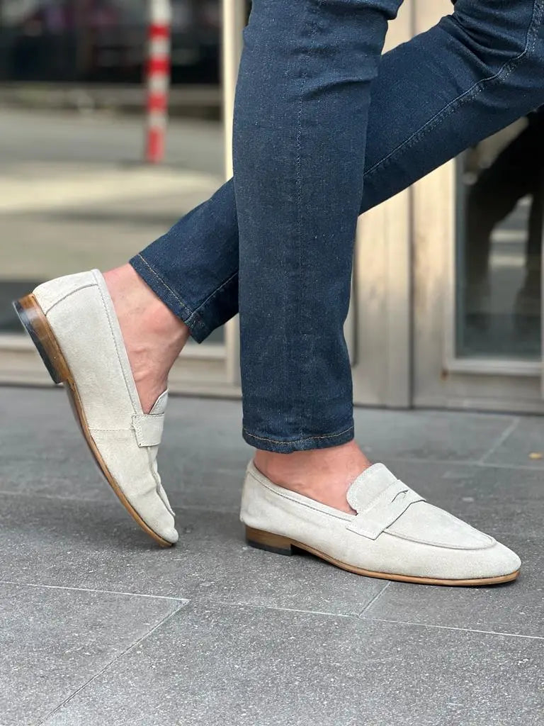 Lawson Beige Suede Penny Loafers - BRABION