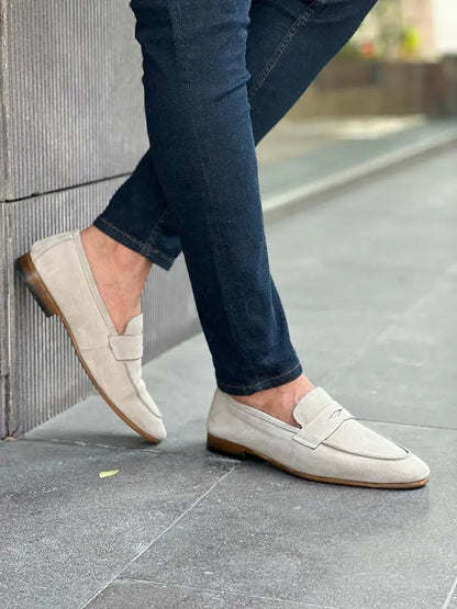 Lawson Beige Suede Penny Loafers - BRABION