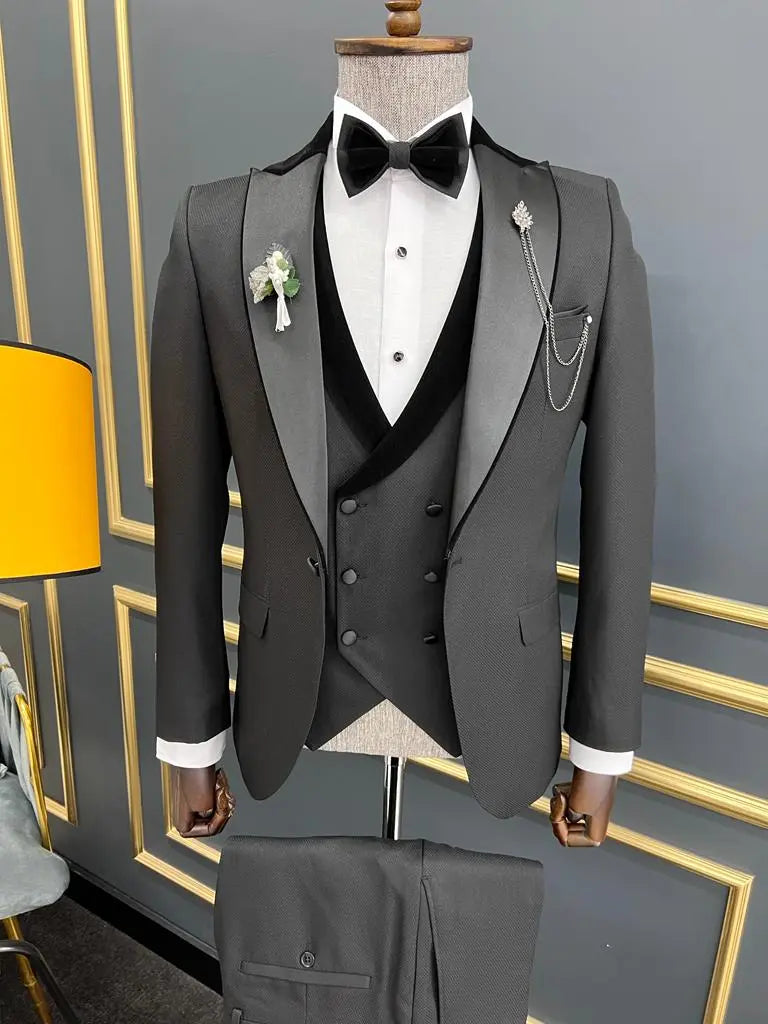 Lawson Black Slim Fit Velvet Peak Lapel Tuxedo - BRABION