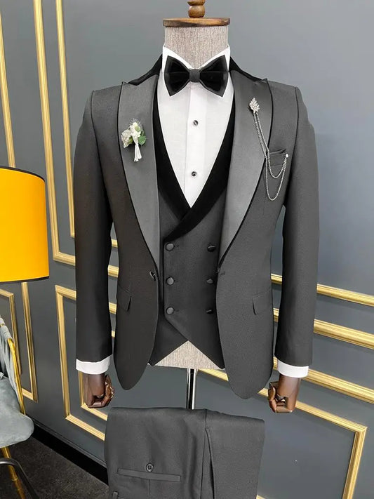 Lawson Black Slim Fit Velvet Peak Lapel Tuxedo - BRABION
