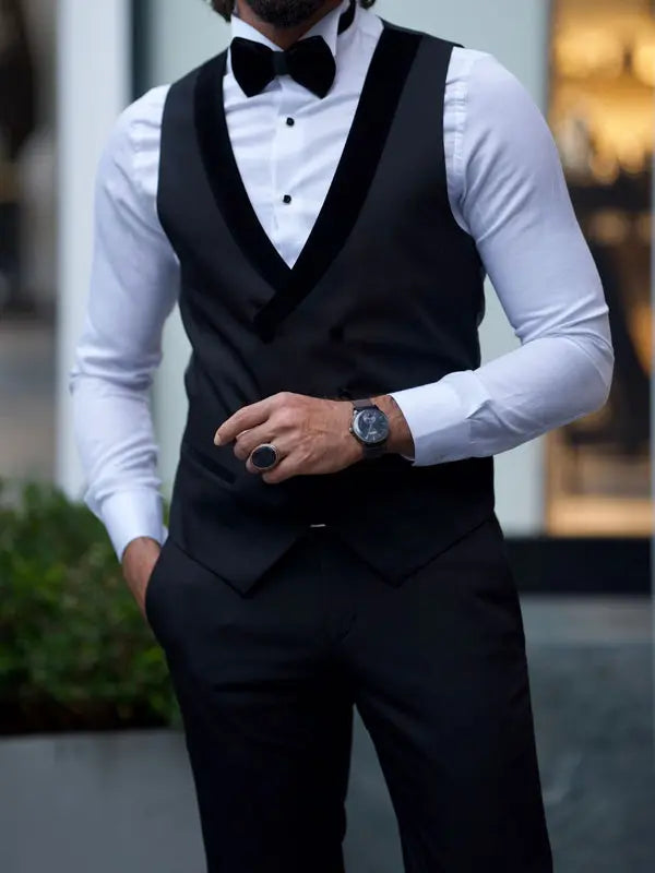 Lowton Black Slim Fit Velvet Shawl Lapel Tuxedo - BRABION