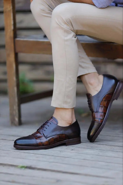 Lawson Brown Cap Toe Derby Shoes: Elegant Leather Footwear for Every Occasion - BRABION