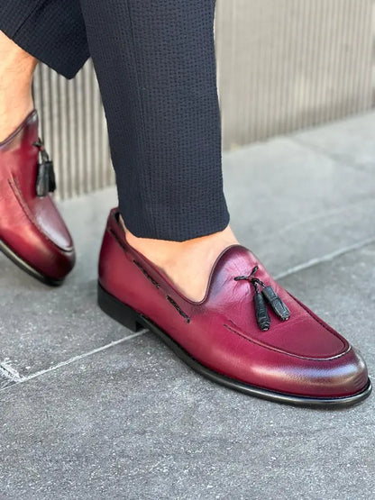 Lawson Burgundy Tassel Loafers - Elegant Leather Shoes for Every Occasion - BRABION