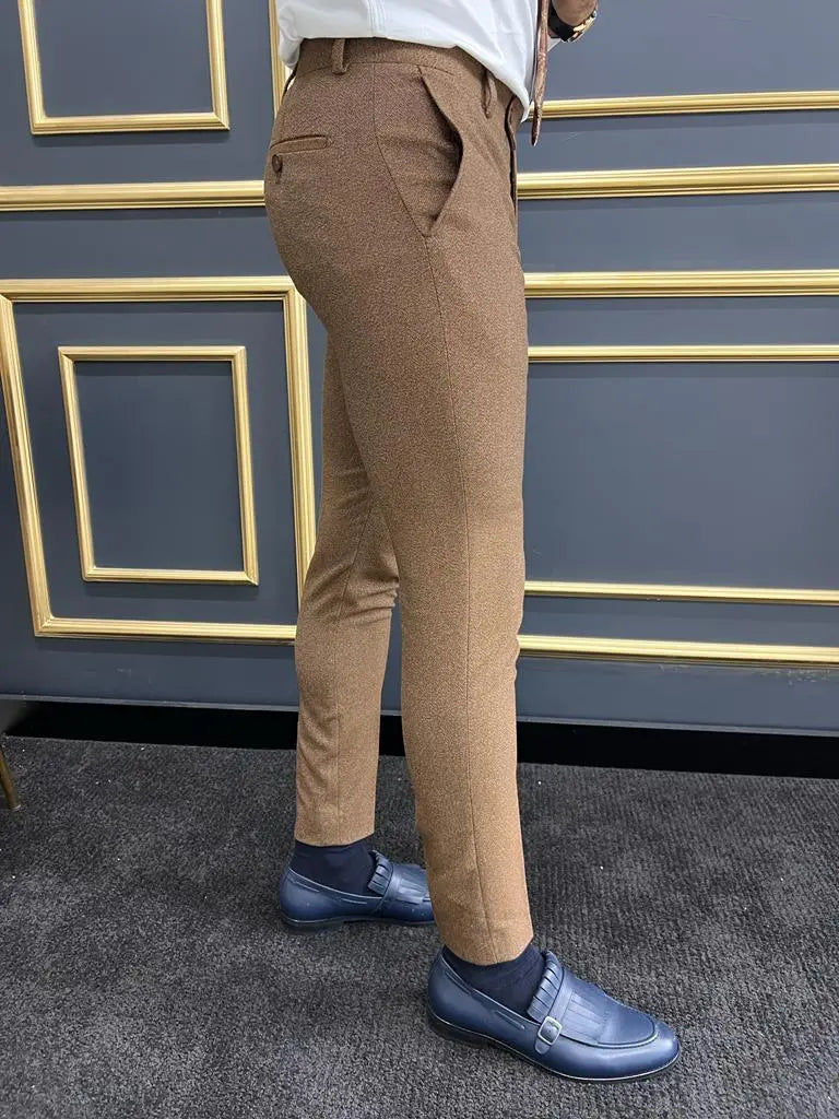 Eros Camel Slim Fit Cotton Pants - BRABION
