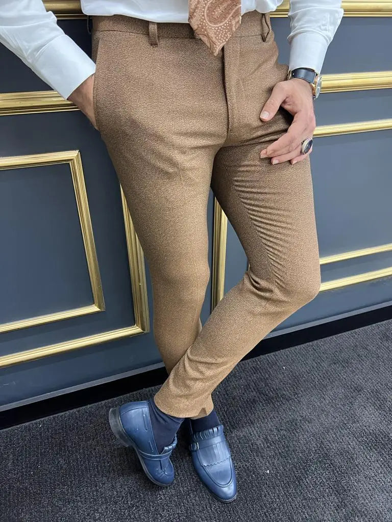 Eros Camel Slim Fit Cotton Pants - BRABION