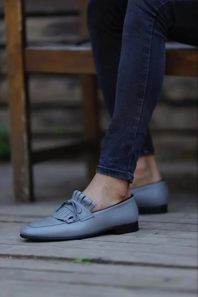 Lawson Gray Kilt Loafers – Elegant Leather Footwear - BRABION