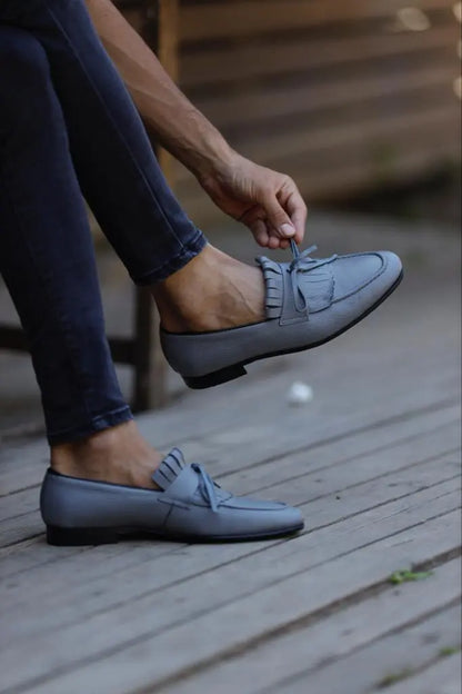 Lawson Gray Kilt Loafers – Elegant Leather Footwear - BRABION