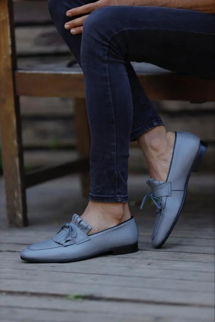 Lawson Gray Kilt Loafers – Elegant Leather Footwear - BRABION