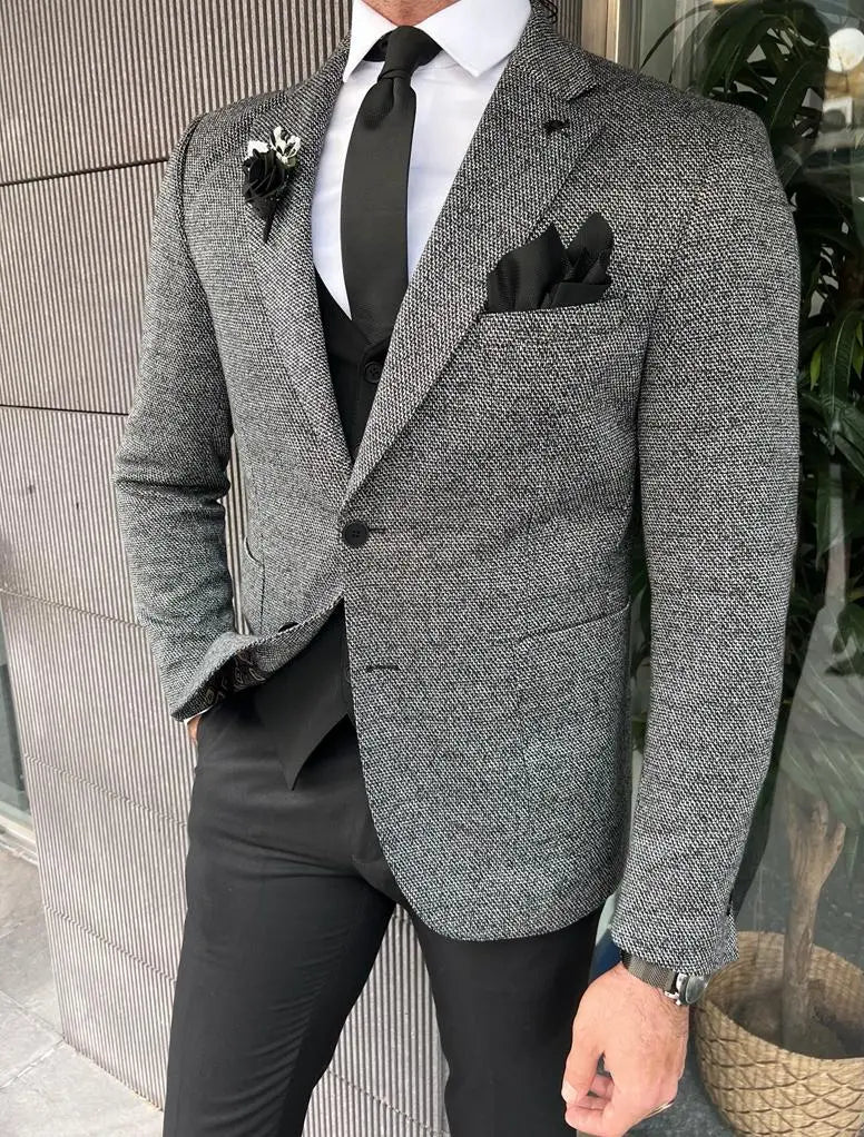 Fabio Gray Slim Fit Wool Blazer - BRABION