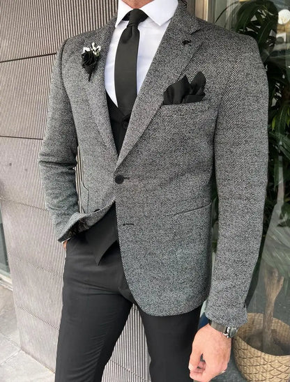 Fabio Gray Slim Fit Wool Blazer - BRABION