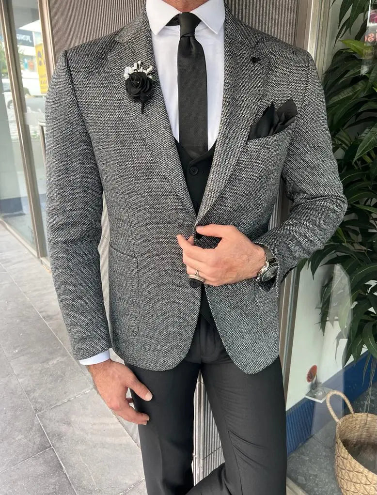 Fabio Gray Slim Fit Wool Blazer - BRABION