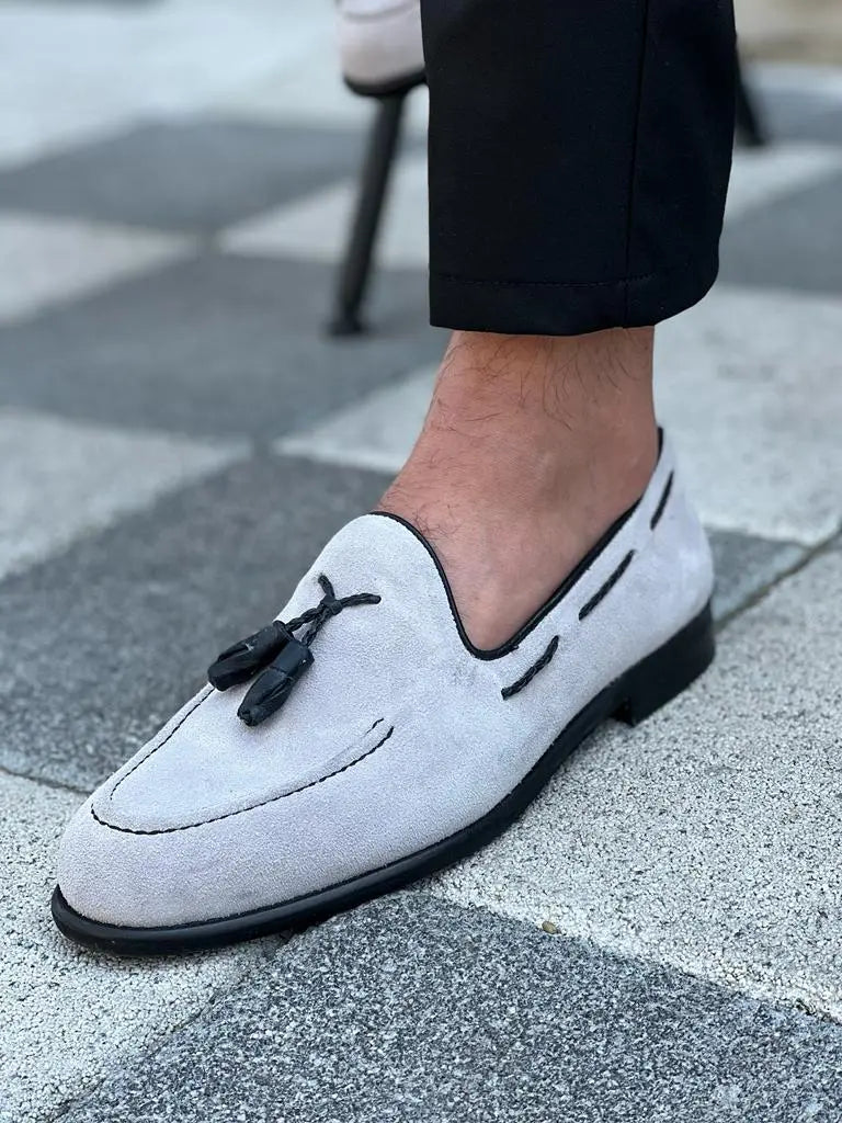Lawson Gray Suede Tassel Loafers - Elegant Footwear for Men - BRABION