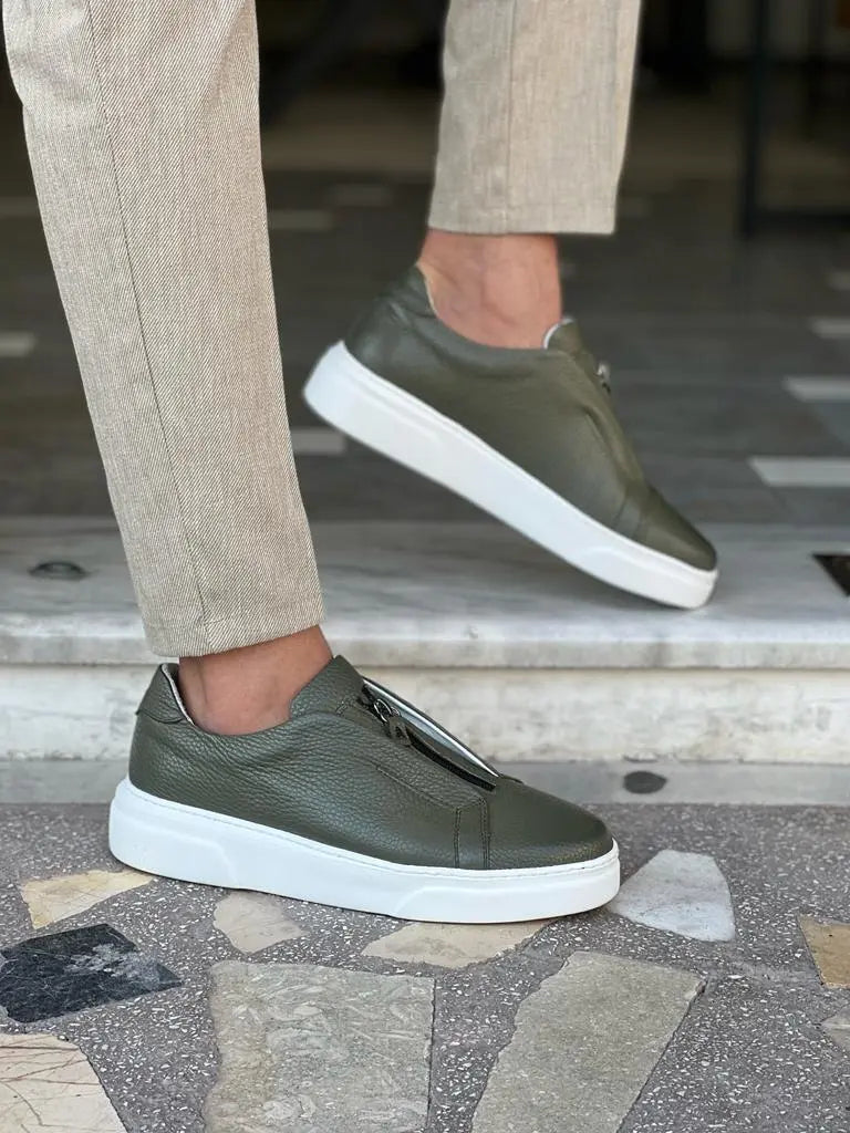 Lawson Green Mid-Top Zipper Sneakers - Stylish and Comfortable Footwear - BRABION