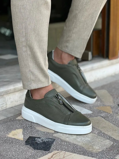 Lawson Green Mid-Top Zipper Sneakers - Stylish and Comfortable Footwear - BRABION