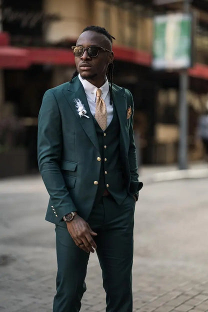 Evo Green Slim Fit Peak Lapel Suit brabion