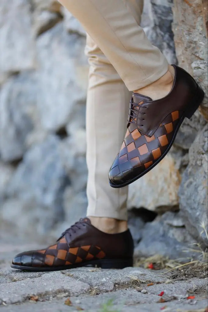 Lawson Tan Brown Laced Derby Shoes - BRABION