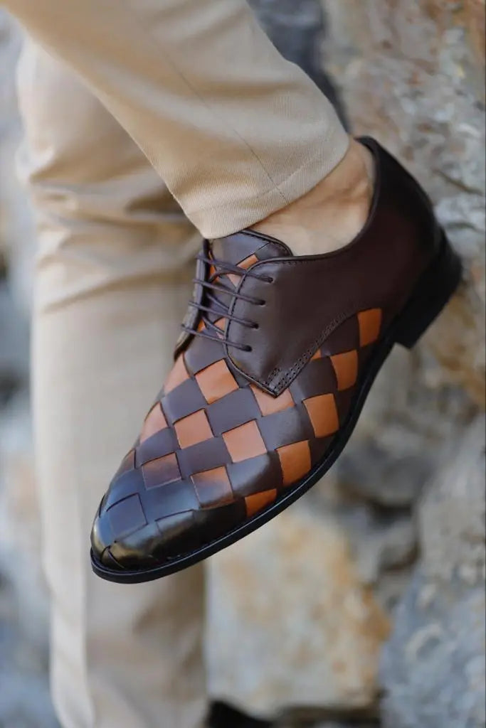 Lawson Tan Brown Laced Derby Shoes - BRABION