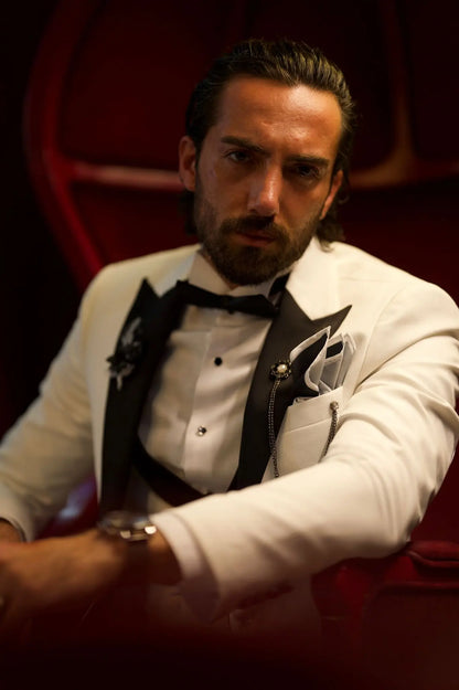 Lawson White Slim Fit Peak Lapel Tuxedo: The Epitome of Elegance - BRABION